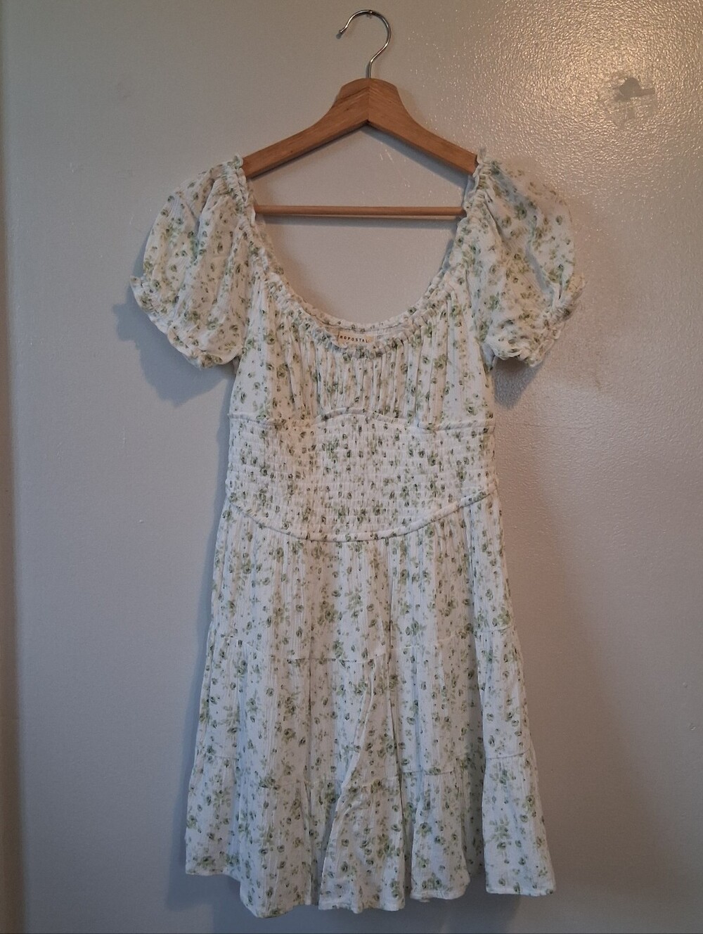 Aeropostal White & Green Floral Smocked Dress